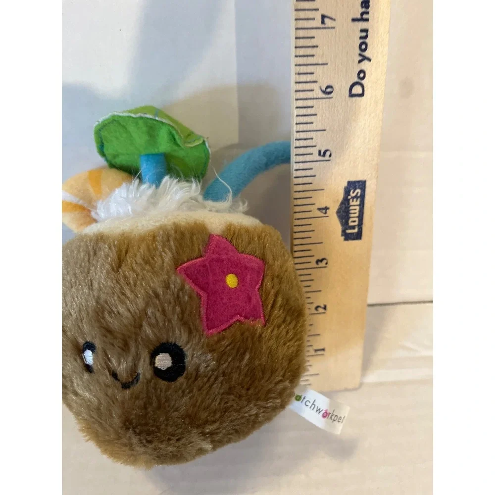 Patchwork Pet Coconut Drink Plush Dog‎ Toy Tropical Tiki Summer Brown 6 Inch